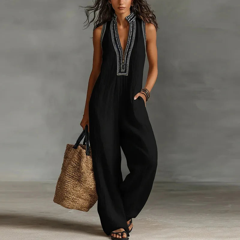 women's lace trim fitted jumpsuit - lace detail