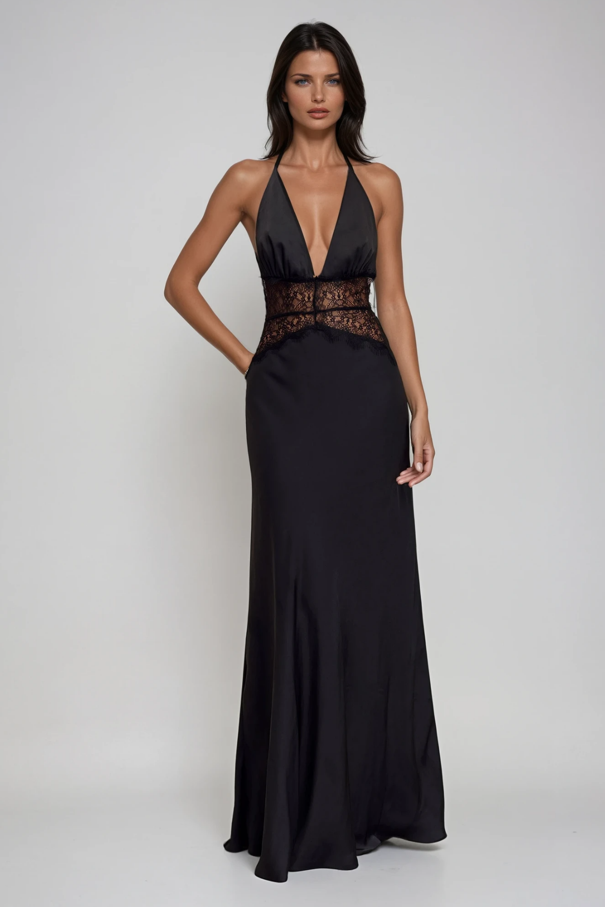 Women's Lace Trim Maxi Dress | Sleeveless Elegant Evening Gown