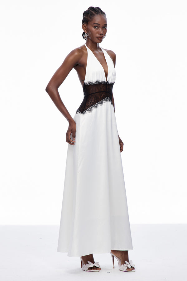 Women's Lace Trim Maxi Dress | Sleeveless Elegant Evening Gown