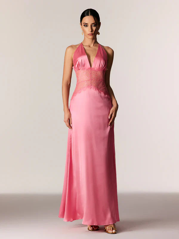 Women's Lace Trim Maxi Dress | Sleeveless Elegant Evening Gown