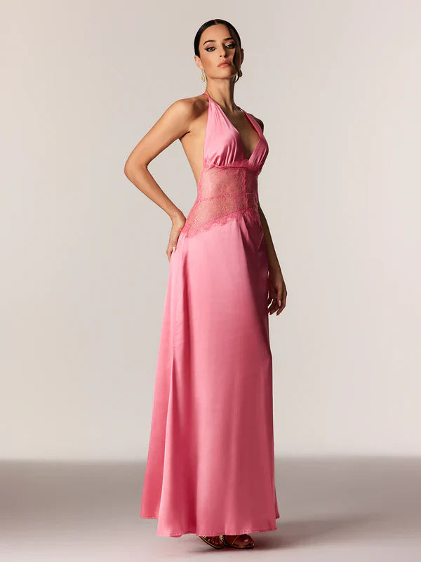 Women's Lace Trim Maxi Dress | Sleeveless Elegant Evening Gown