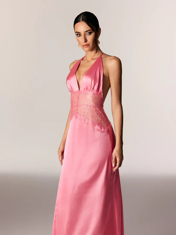 Women's Lace Trim Maxi Dress | Sleeveless Elegant Evening Gown
