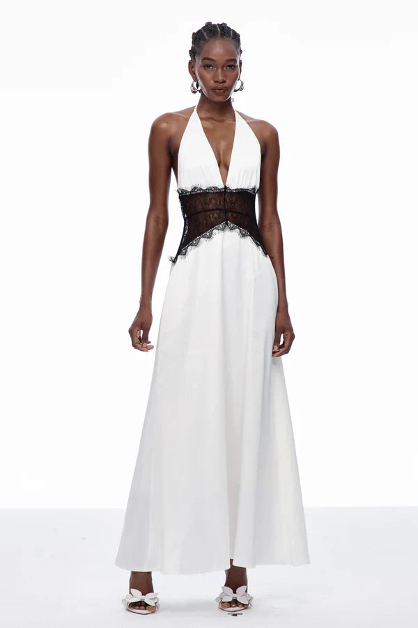 Women's Lace Trim Maxi Dress | Sleeveless Elegant Evening Gown