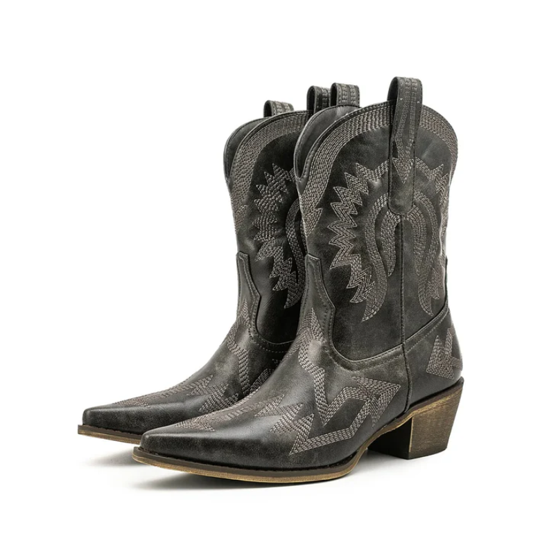 women's leather western cowboy boots - worn view