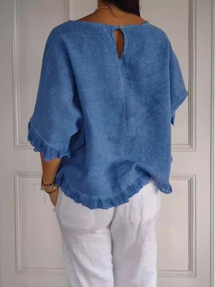 women's ruffle-hem short-sleeve blouse - detail view