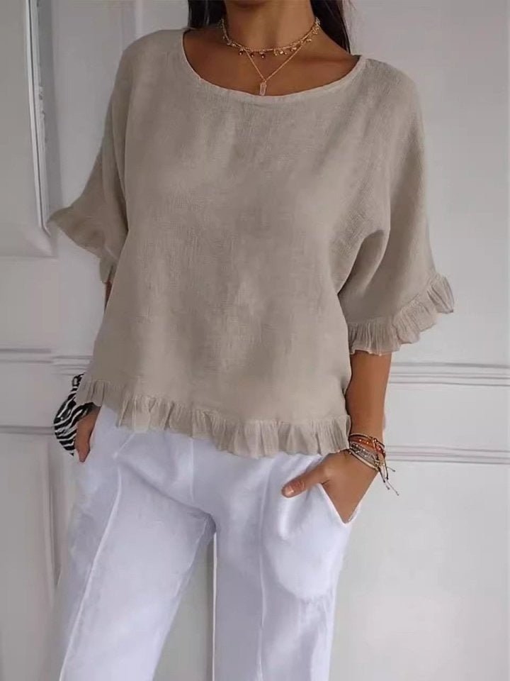 women's ruffle-hem short-sleeve blouse - alternate view
