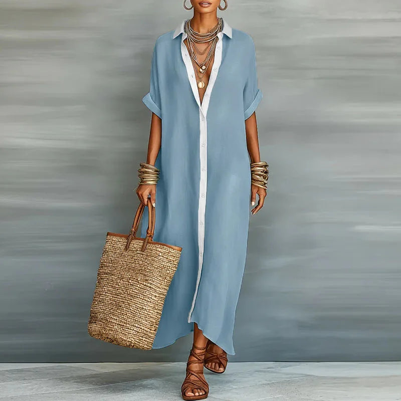 women's linen long shirt sundress - lifestyle view