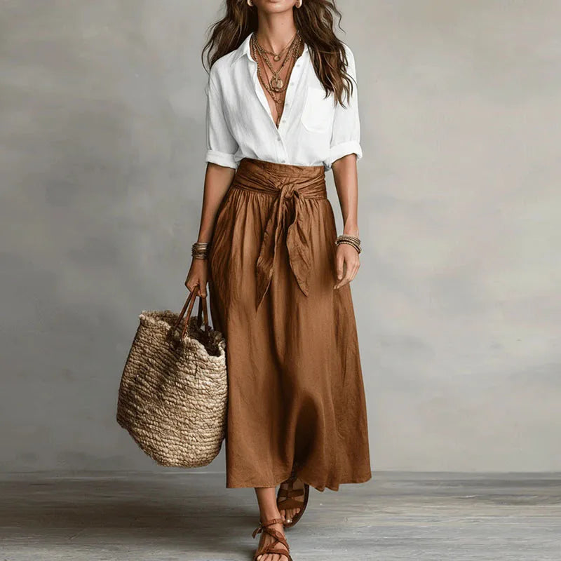 women's linen two-piece co-ord set - side view