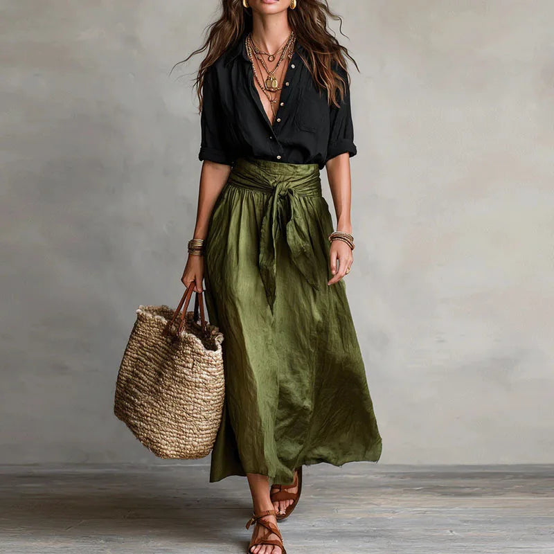 women's linen two-piece co-ord set - detail view