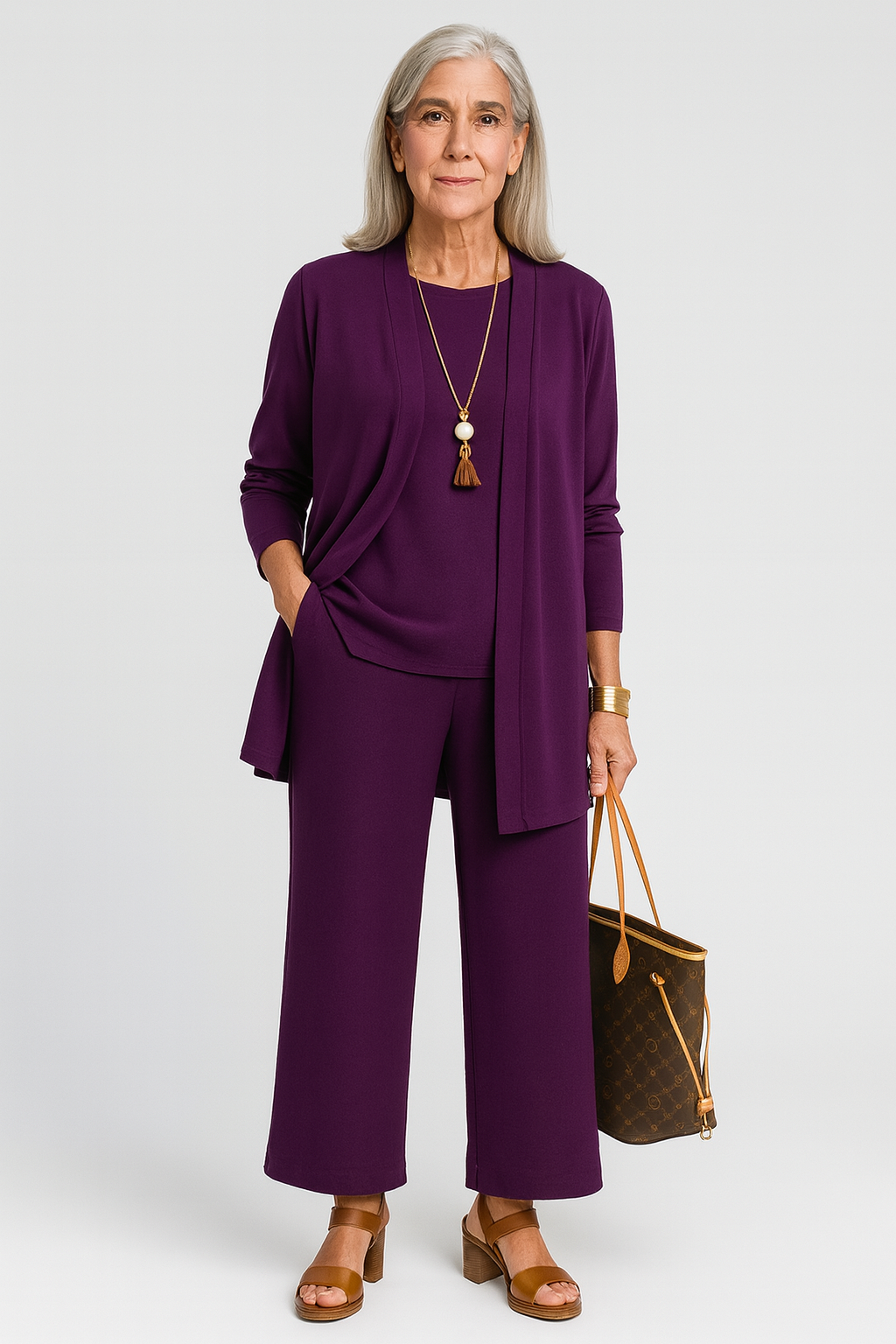 Women's Longline Cardigan & Wide Leg Pants Set | Elegant Two-Piece Suit