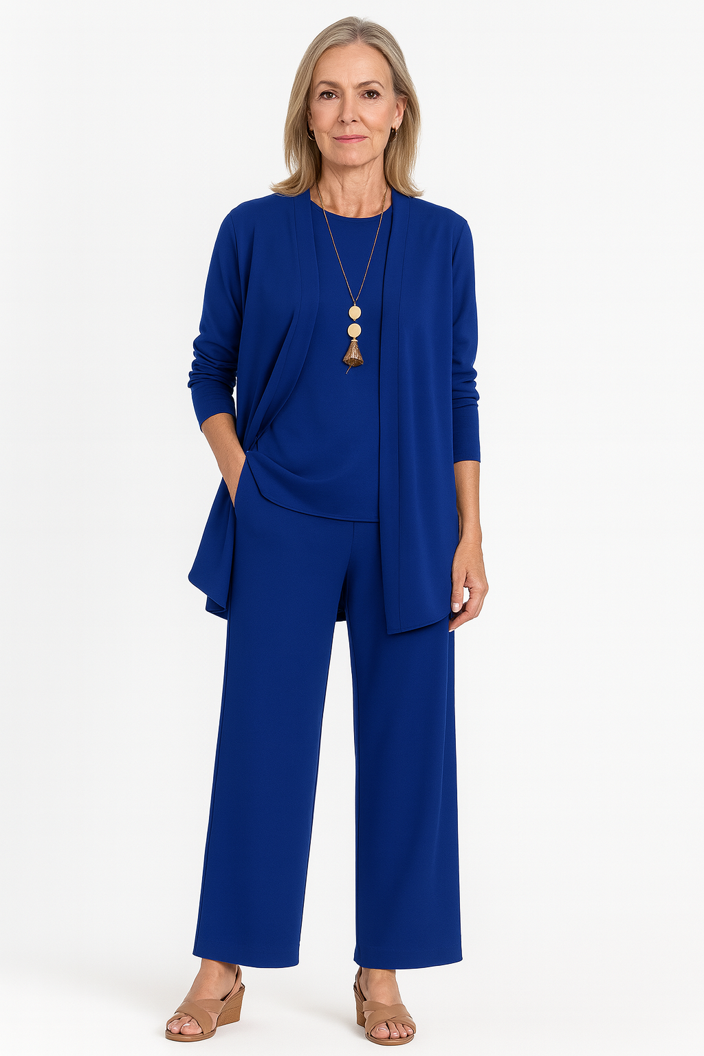 Women's Longline Cardigan & Wide Leg Pants Set | Elegant Two-Piece Suit