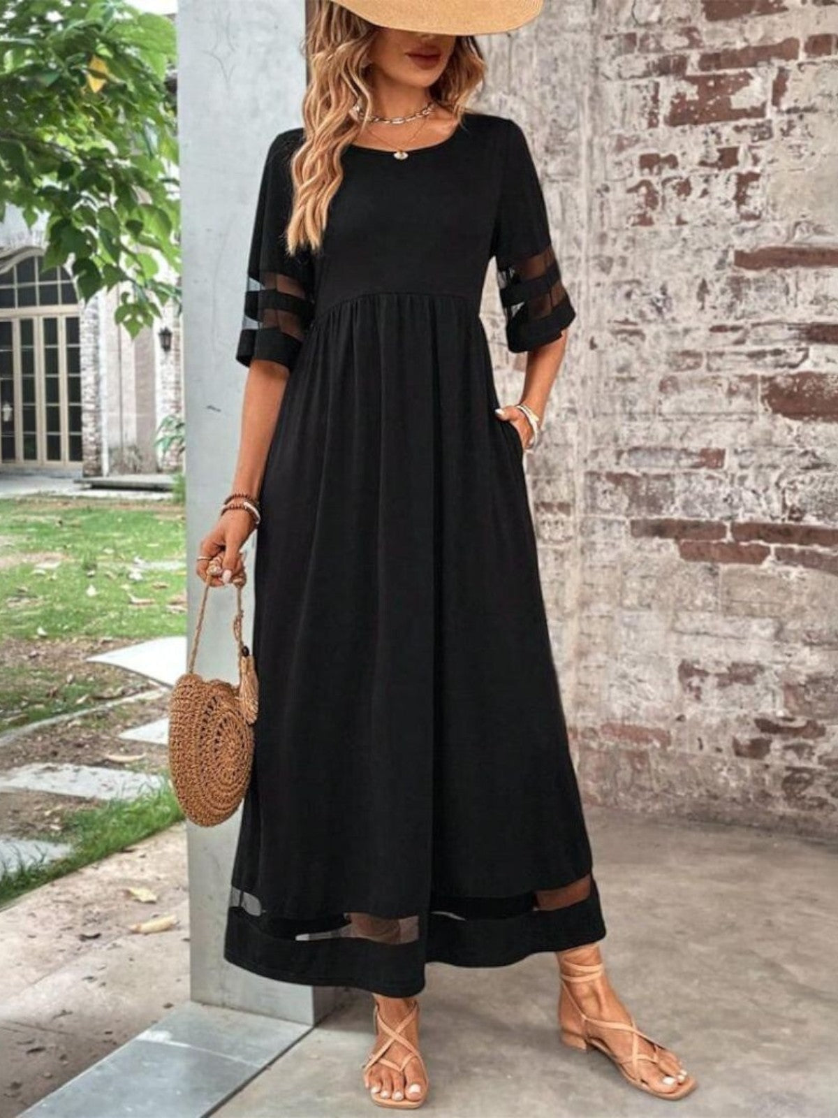 Women's Long Sleeve Midi Dress with High Neck | Elegant Evening Dress