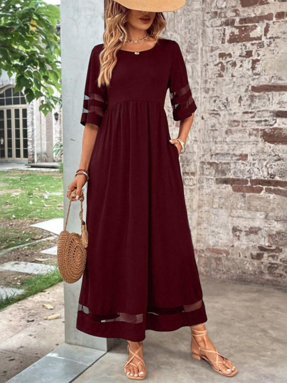 Women's Long Sleeve Midi Dress with High Neck | Elegant Evening Dress