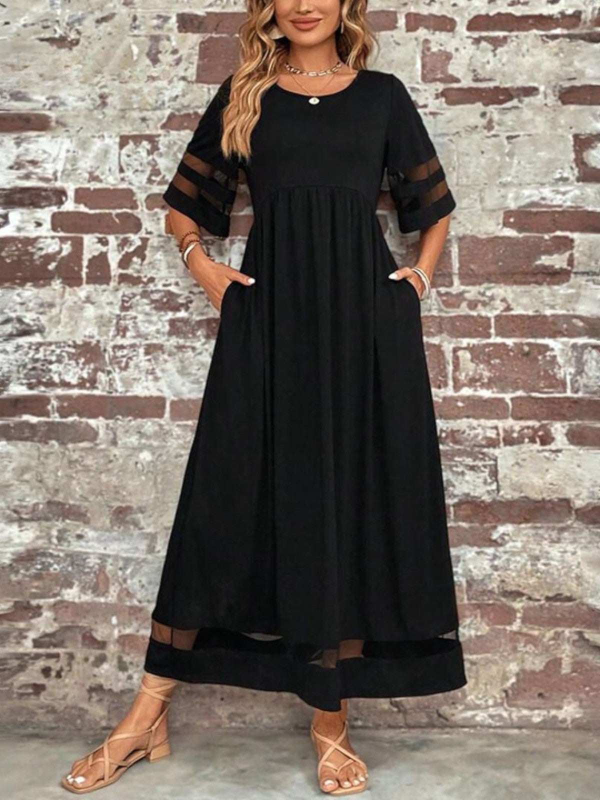 Women's Long Sleeve Midi Dress with High Neck | Elegant Evening Dress