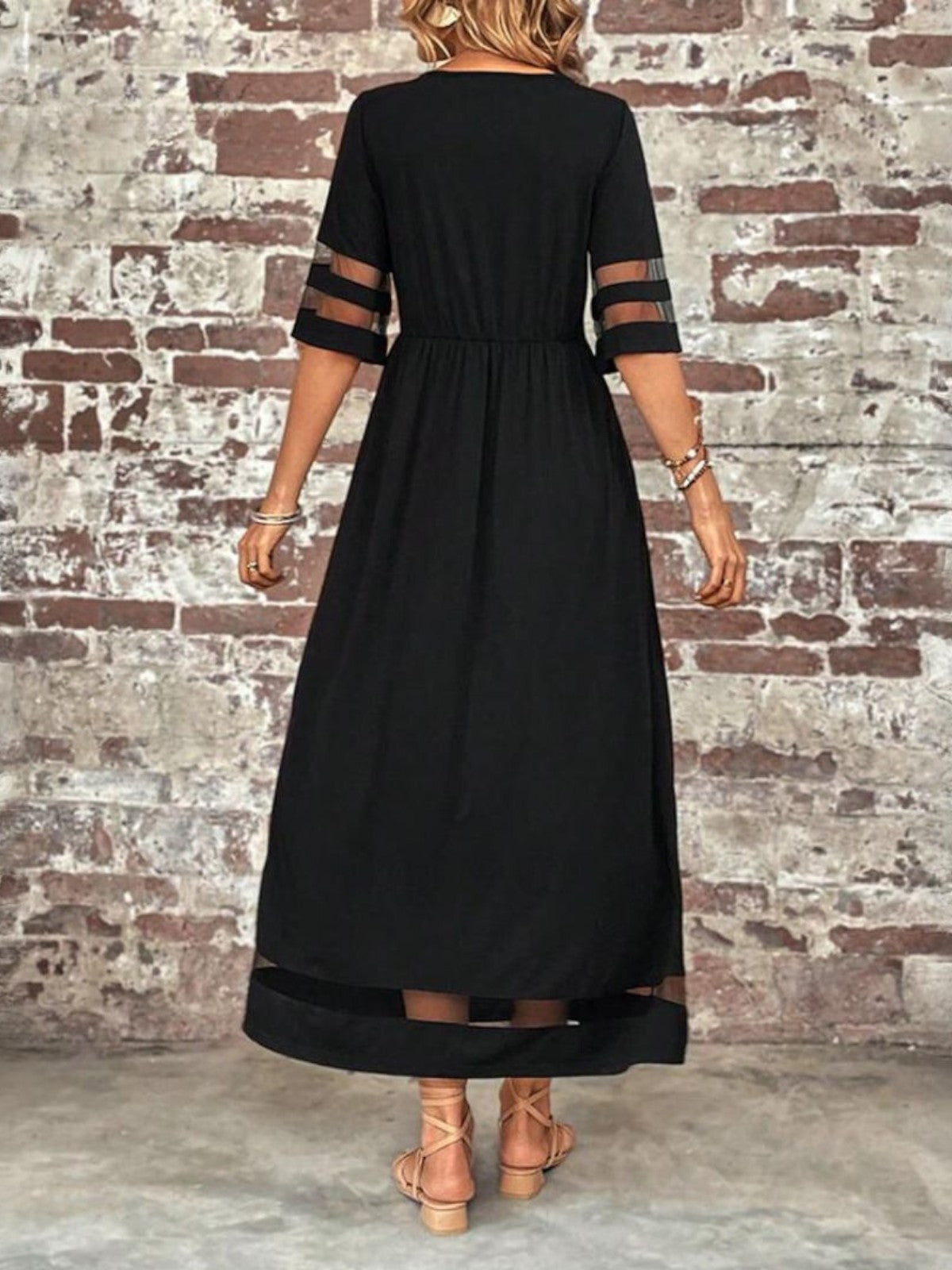 Women's Long Sleeve Midi Dress with High Neck | Elegant Evening Dress