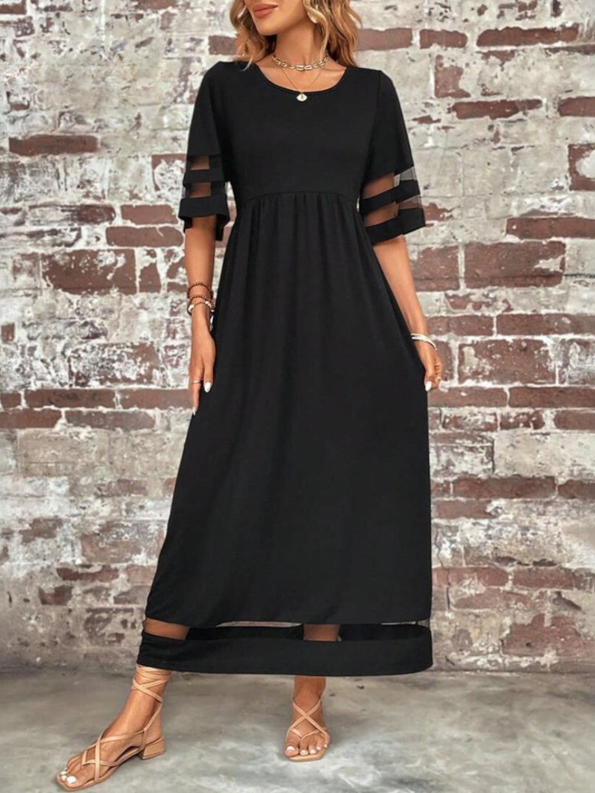 Women's Long Sleeve Midi Dress with High Neck | Elegant Evening Dress