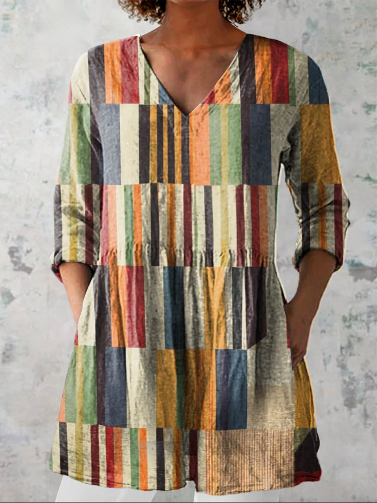 Women's Long V-Neck Blouse | Multicolour Print - photo 1
