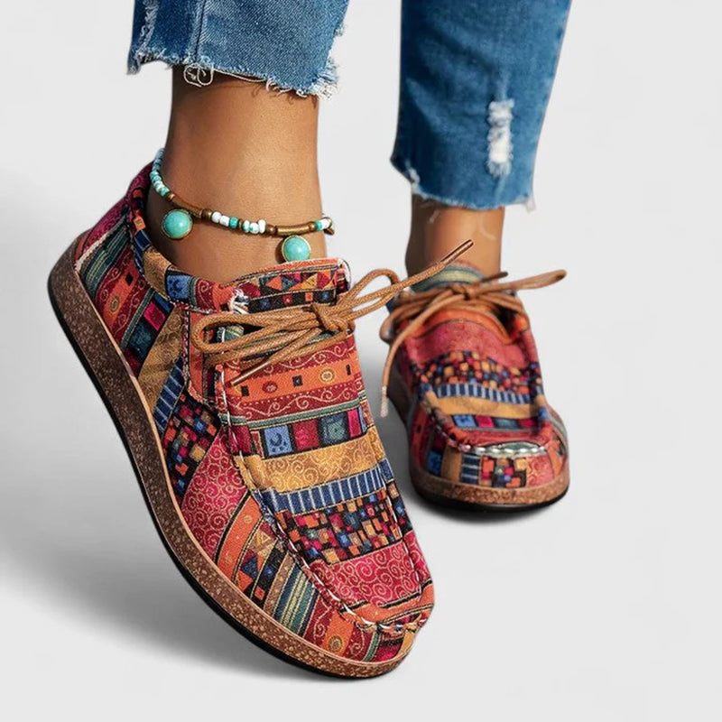 Women's Multicolor Patchwork Lace-Up Casual Shoes | Flat Everyday Trainers
