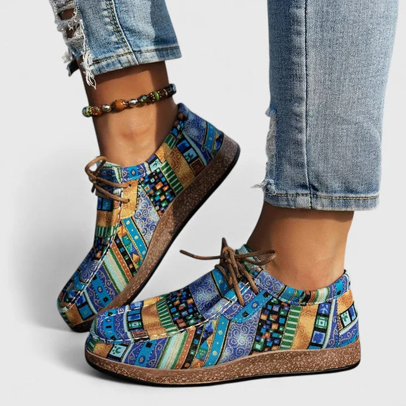 Women's Multicolor Patchwork Lace-Up Casual Shoes | Flat Everyday Trainers