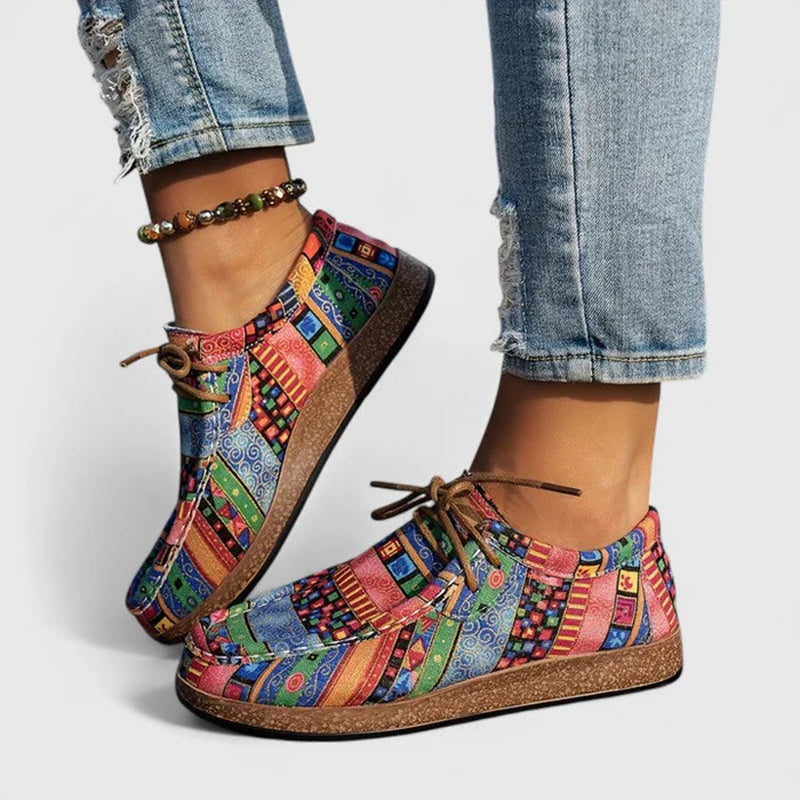 Women's Multicolor Patchwork Lace-Up Casual Shoes | Flat Everyday Trainers