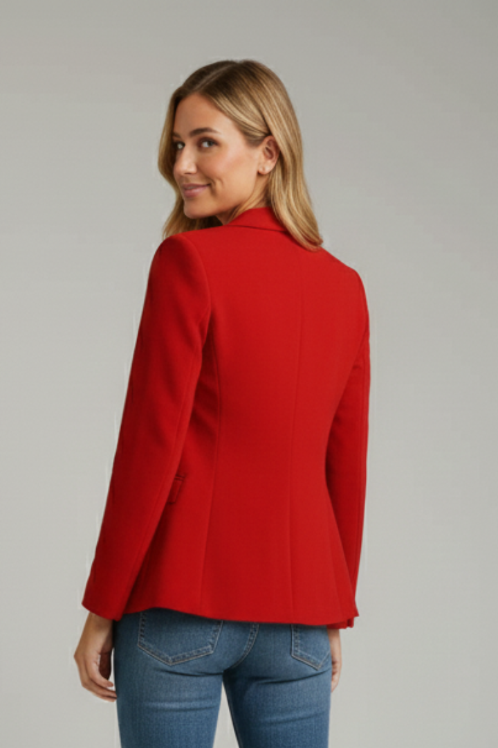 womens notched lapel long sleeve blazer | smart office jacket - full view