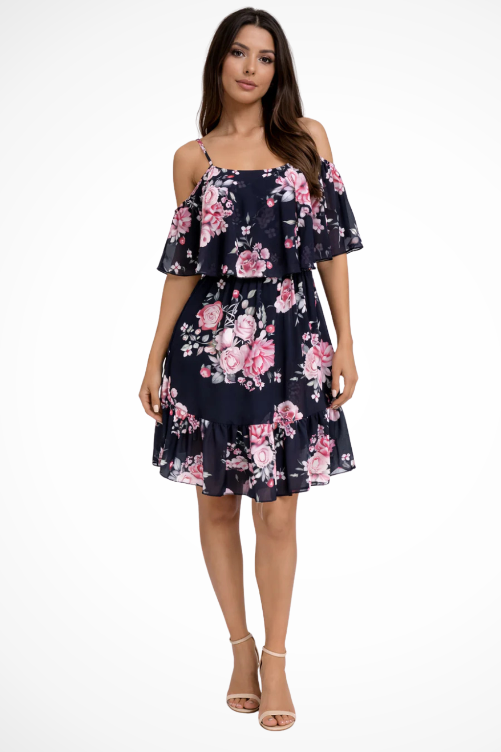 women's off-shoulder floral mini dress - black color