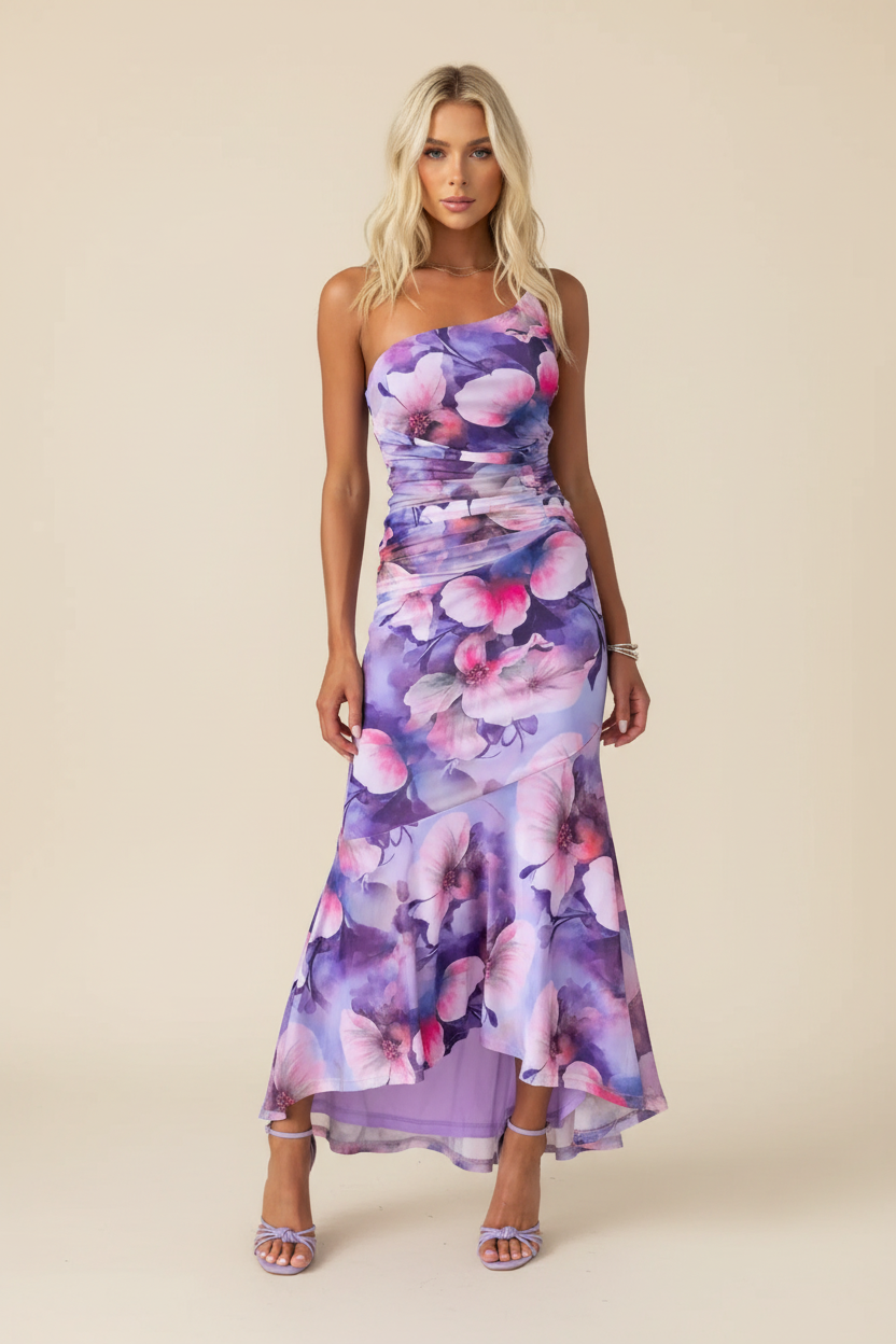 Women's One Shoulder Asymmetric Midi Dress | Elegant Evening Dress