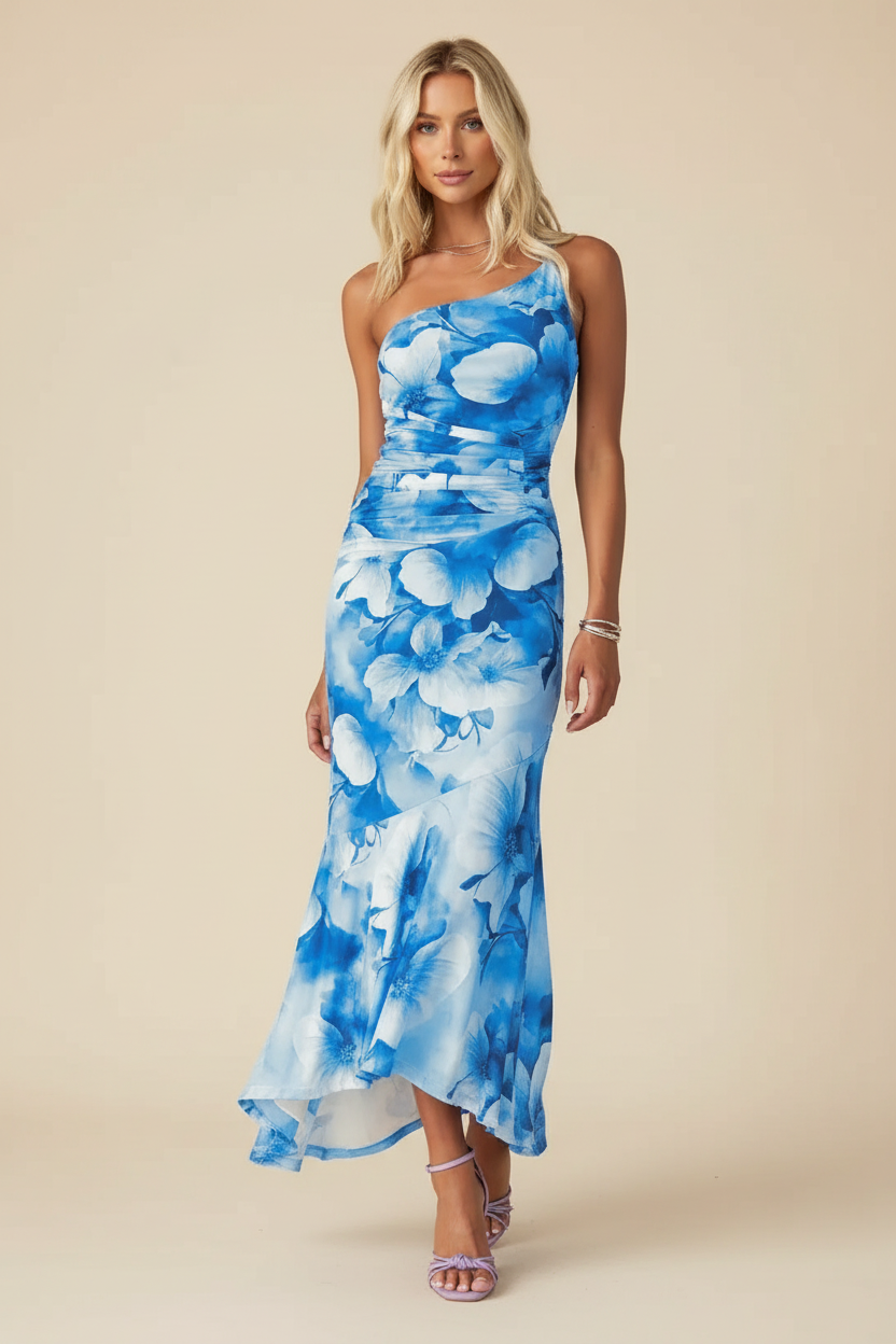 Women's One Shoulder Asymmetric Midi Dress | Elegant Evening Dress