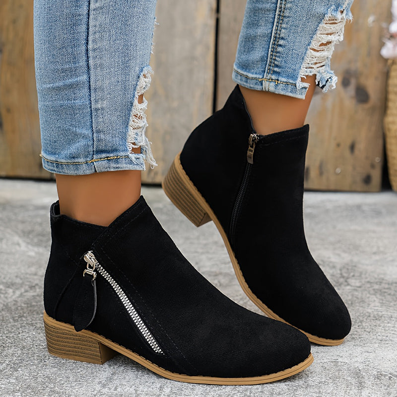 Women's orthopedic side zip block heel shoes - Beige color view