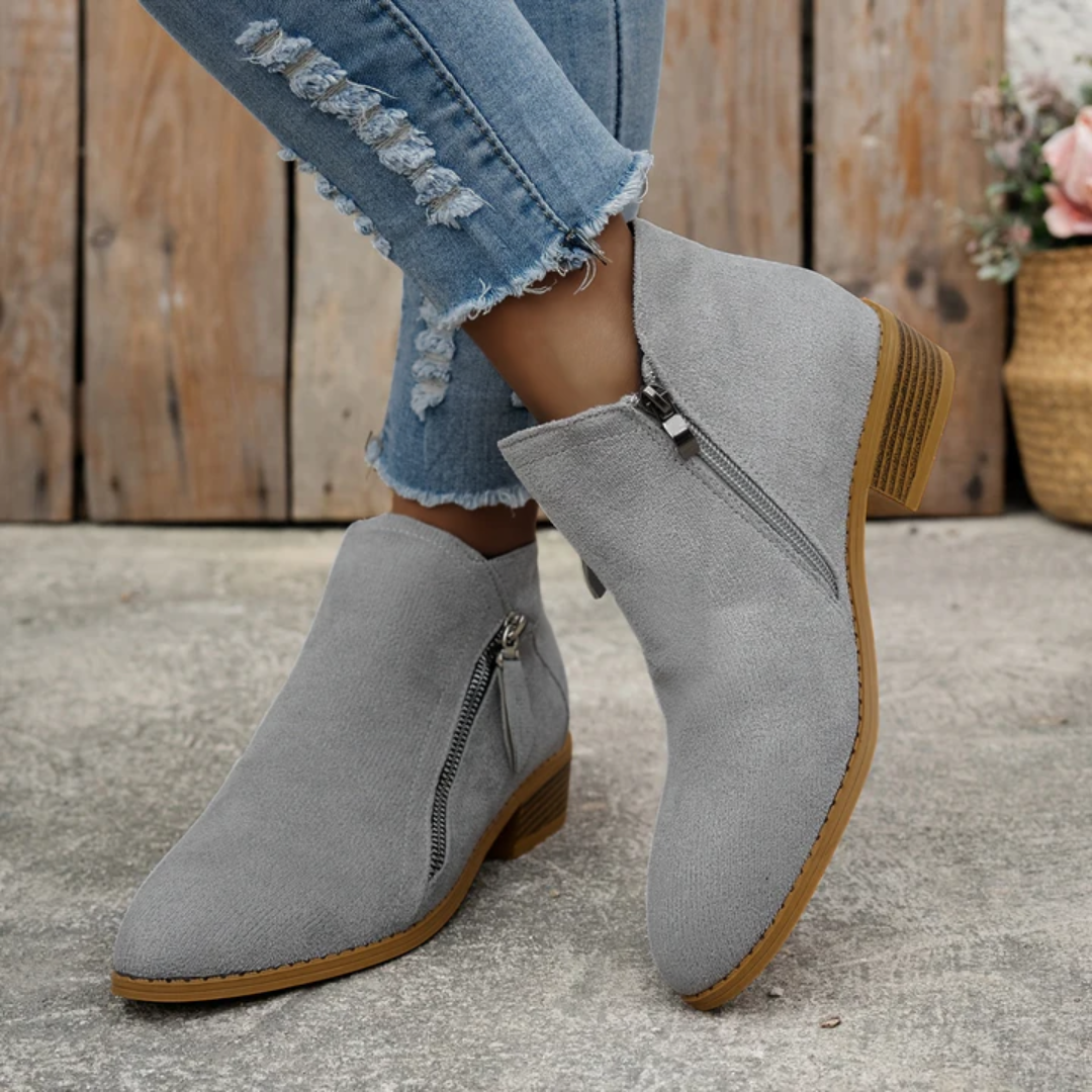 Women's orthopedic side zip block heel shoes - arch support detail