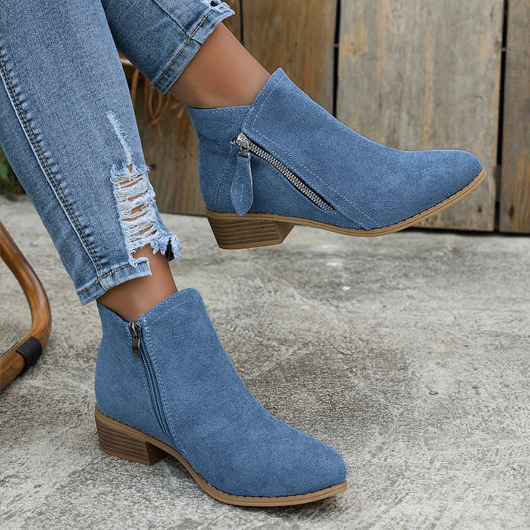 Women's orthopedic side zip block heel shoes - heel detail
