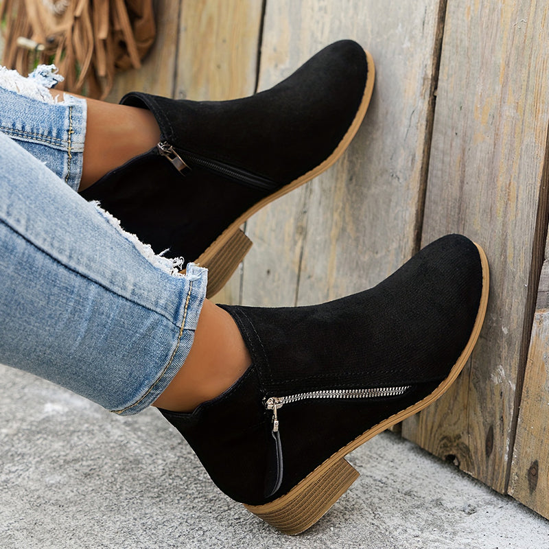 Women's orthopedic side zip block heel shoes - close-up view