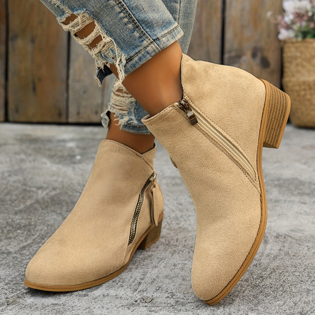 Women's orthopedic side zip block heel shoes - sole view