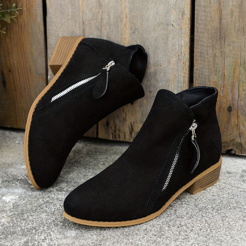 Women's orthopedic side zip block heel shoes - zipper detail