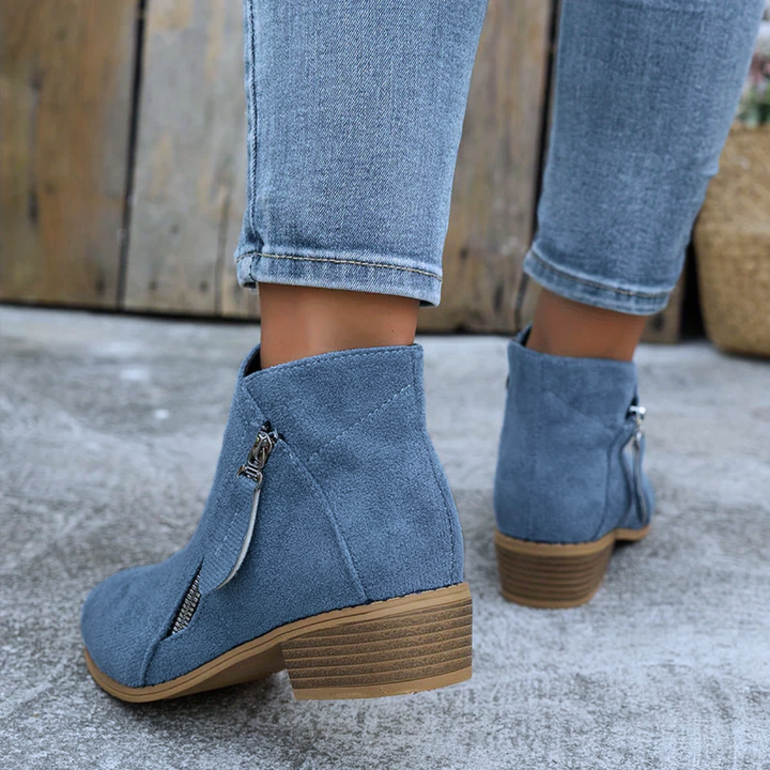 Women's orthopedic side zip block heel shoes - full view
