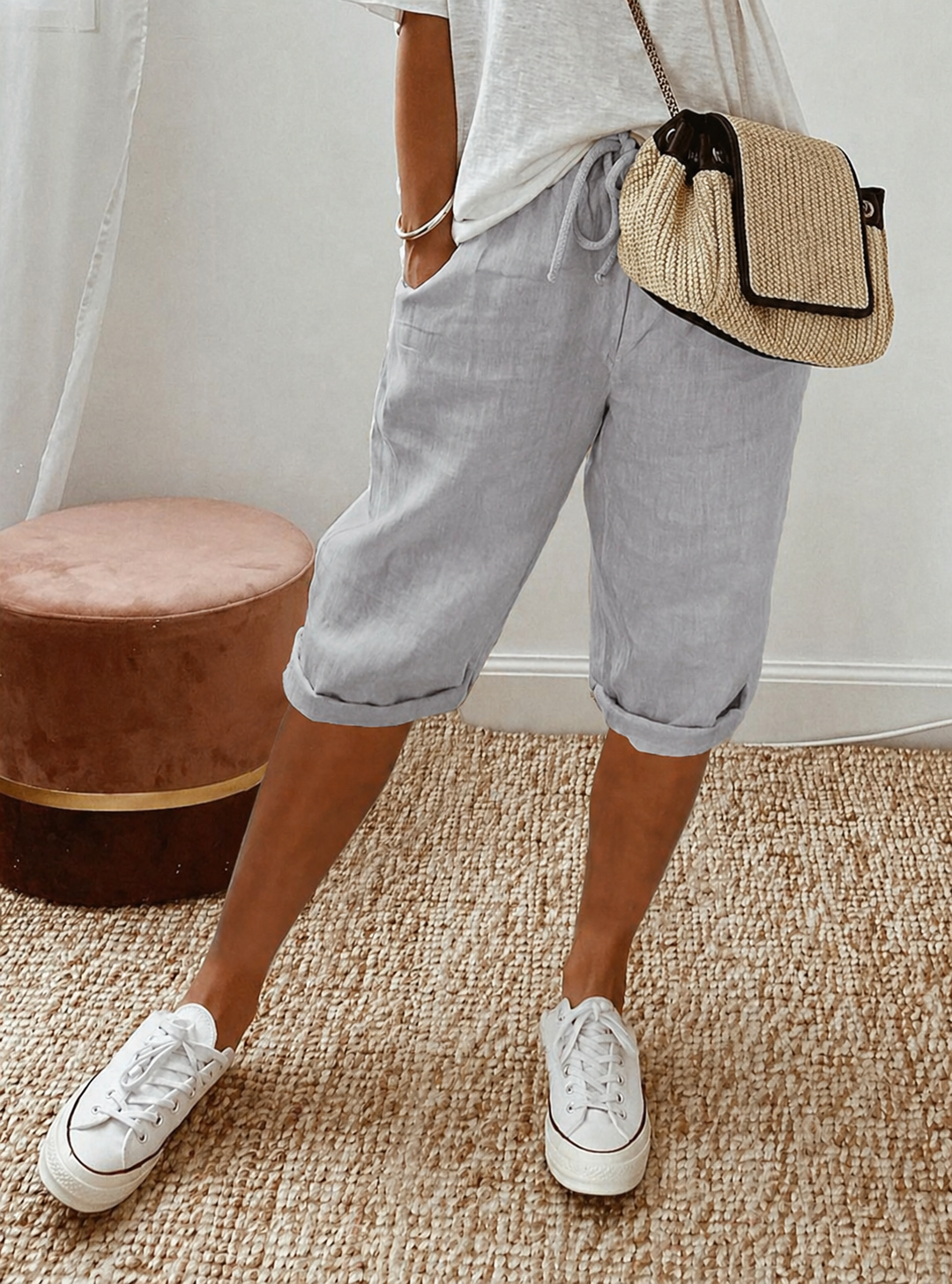 womens relaxed fit capri pants | casual cropped trousers - full view