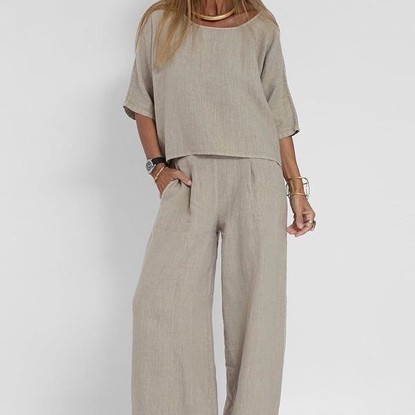 Women's relaxed-fit linen two-piece set - front view