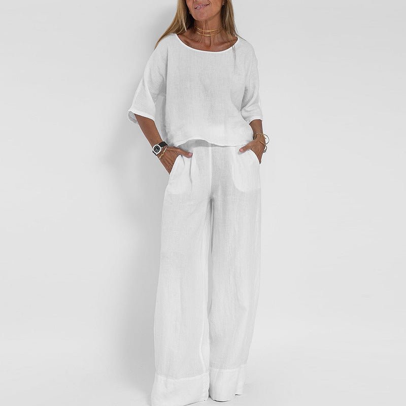 Women's relaxed-fit linen two-piece set - full view