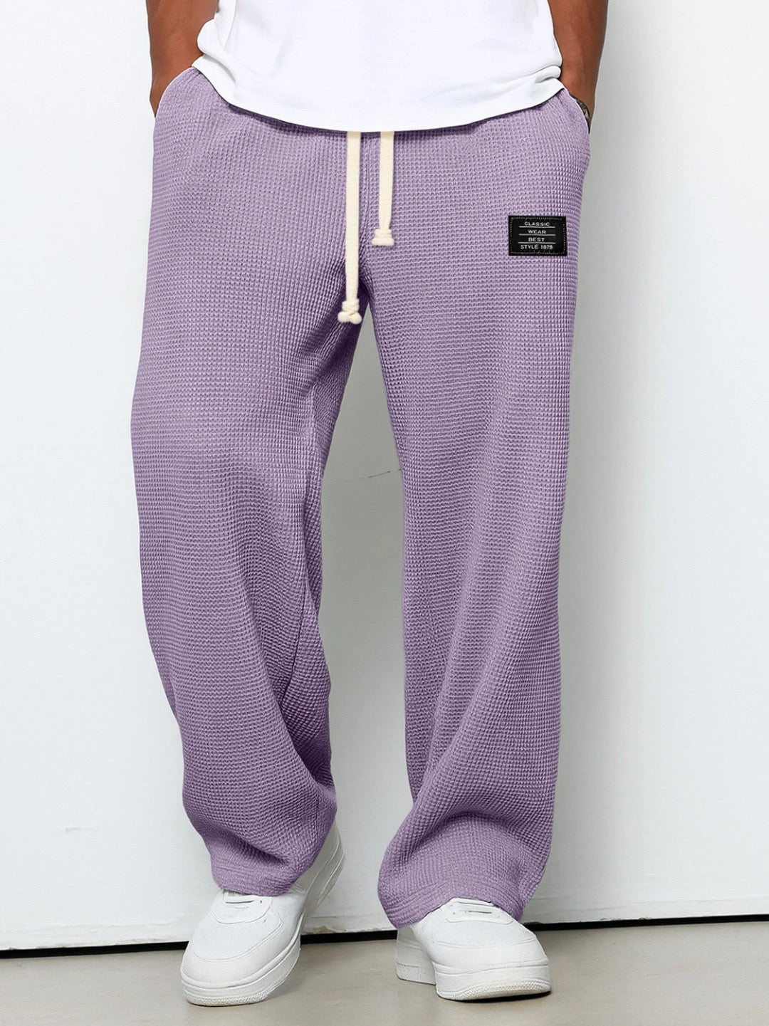Women's relaxed lace trim pants - flat lay view