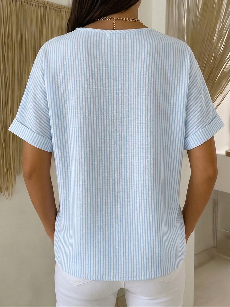 Women's relaxed striped long sleeve blouse - back view