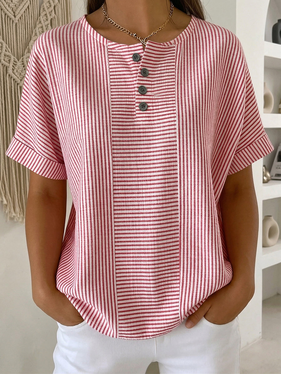 Women's relaxed striped long sleeve blouse - detail view