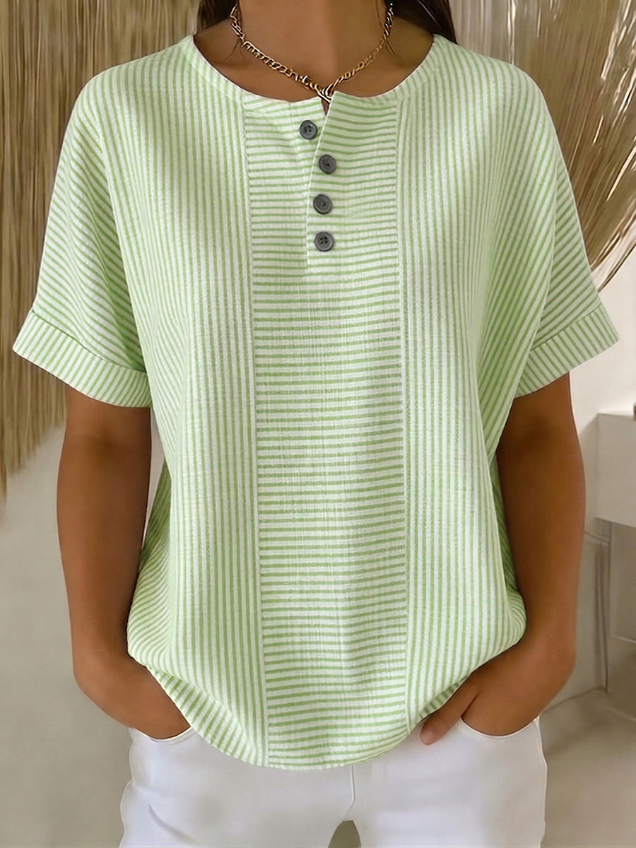 Women's relaxed striped long sleeve blouse - full view
