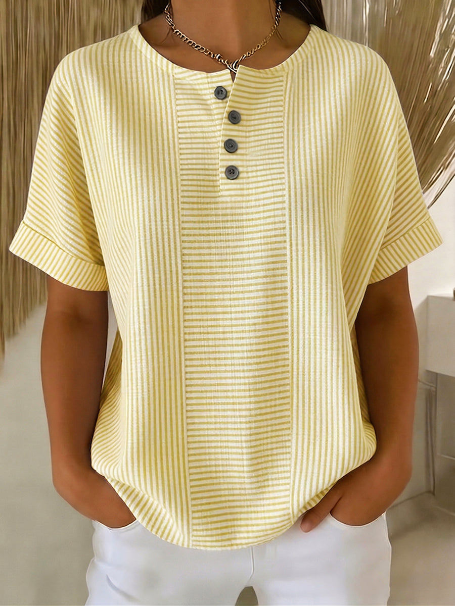 Women's relaxed striped long sleeve blouse - lifestyle view