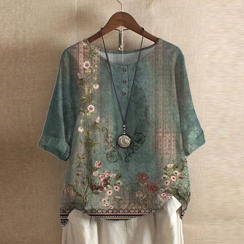 Women's retro-inspired cotton blend blouse - front view
