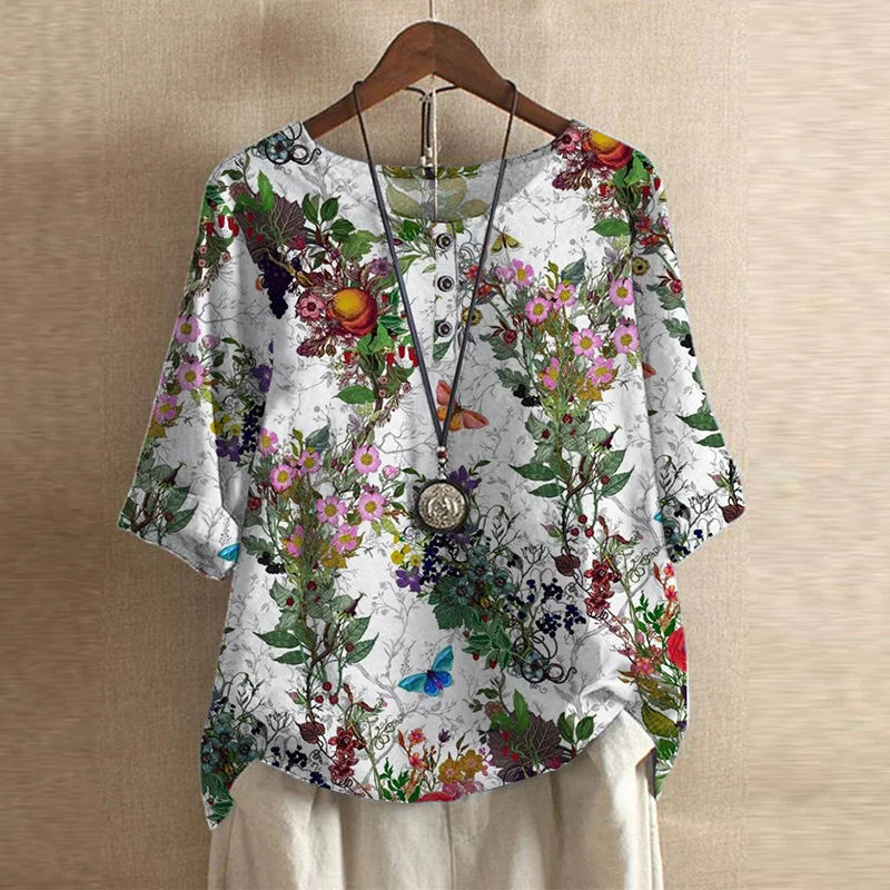 Women's retro cotton blend blouse - close-up view