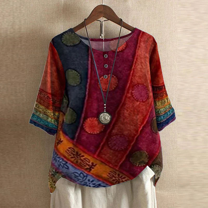 Women's retro cotton blend blouse - detail view