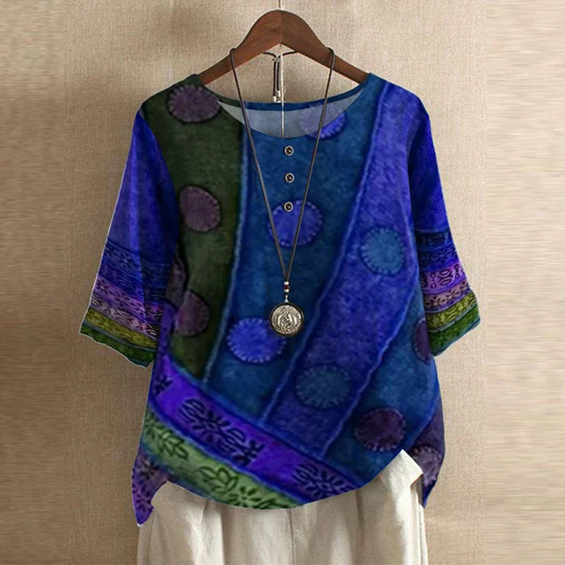 Women's retro cotton blend blouse - full view
