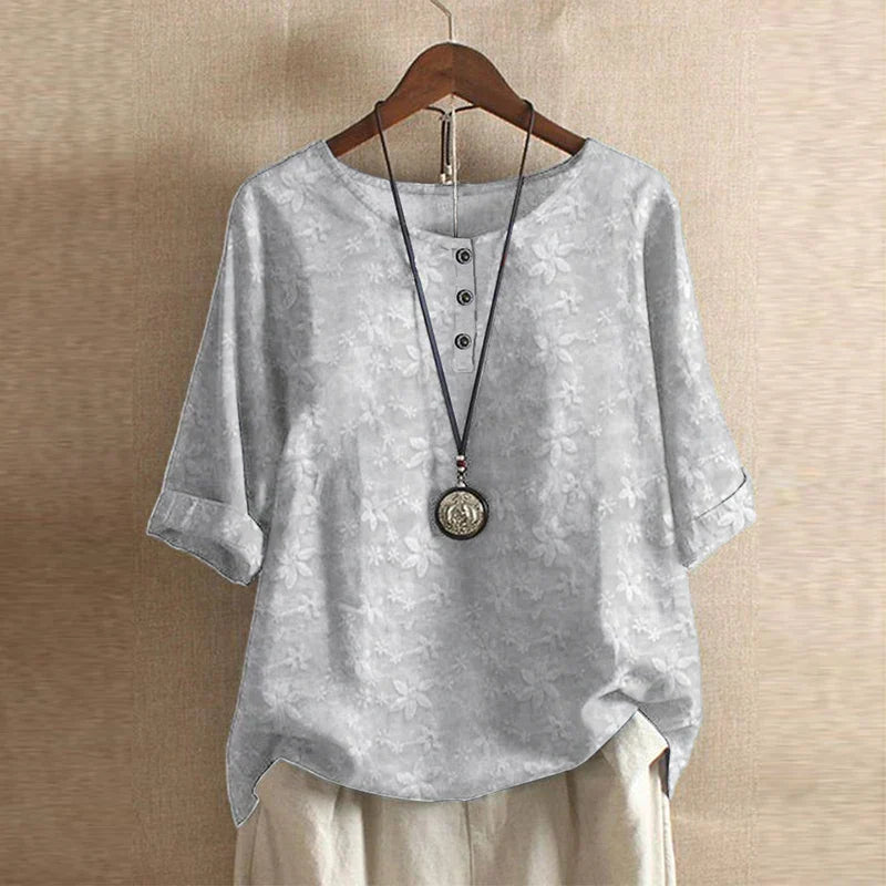 Women's retro cotton blend blouse - lifestyle view