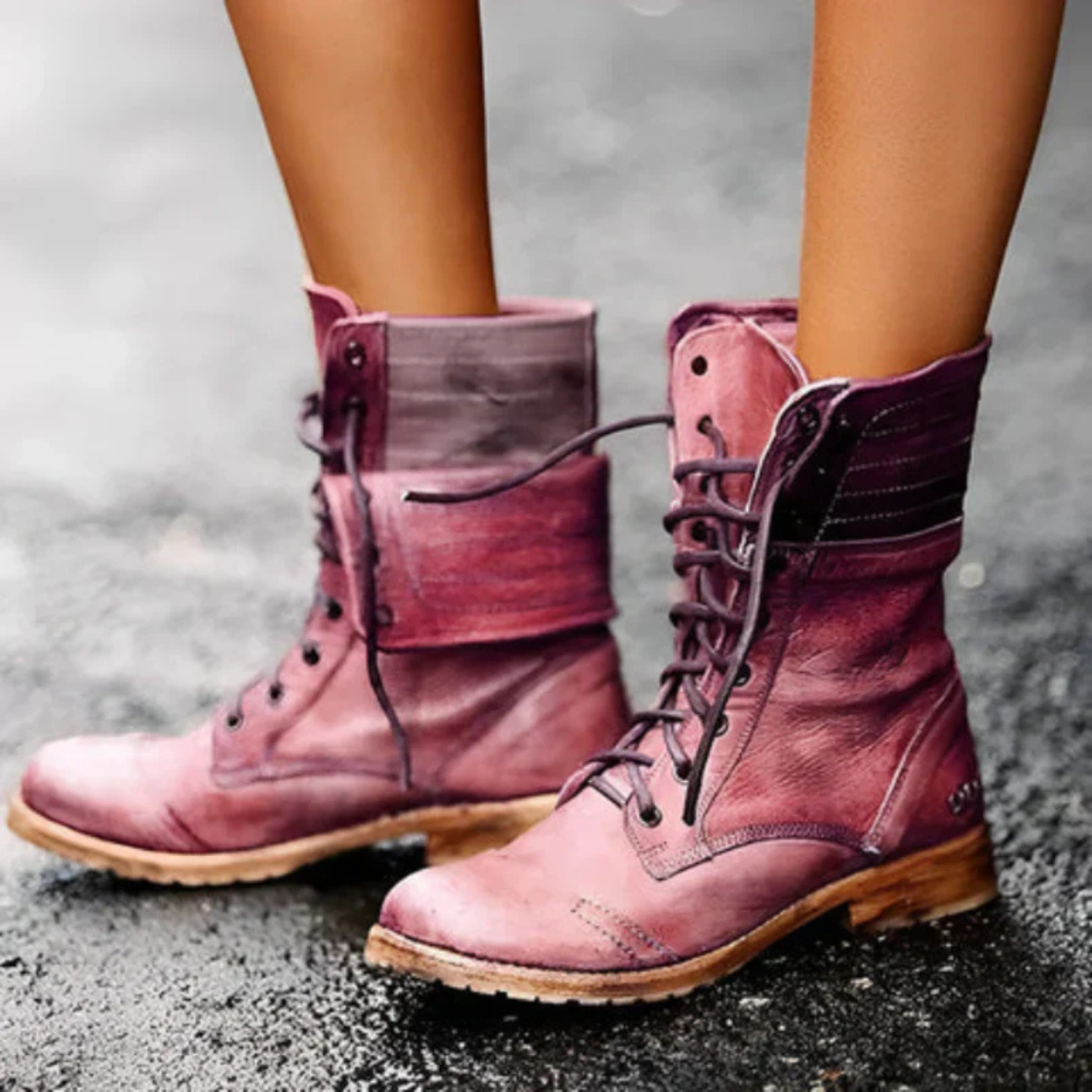 Women's retro leather lace-up ankle boots - detail view