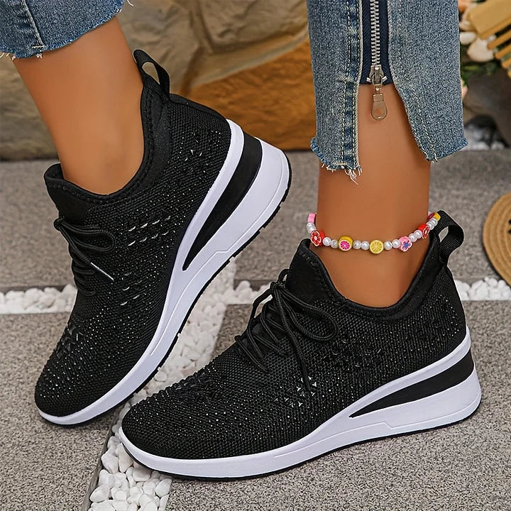 Women's Rhinestone Detail Mesh Trainers | Elegant Cushioned Sneakers